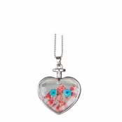 Everyly's Silver Dried Flower Glass Heart Locket Necklace - Red and Turquoise