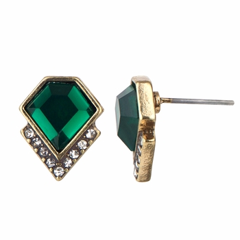 Francine's Geometric Simulated Emerald Crystal Stud Earrings