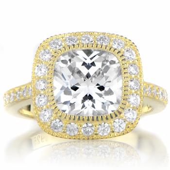 Gina's Vintage Style Cushion Cut CZ Engagement Ring - Goldtone