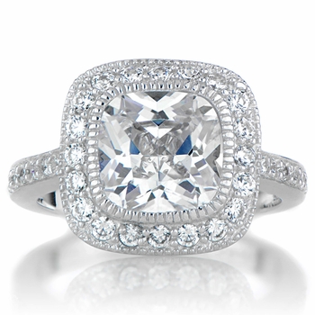 Gina's Vintage Style Halo Cushion Cut CZ Engagement Ring