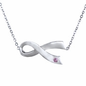 Silvertone Breast Cancer Awareness Sideways Ribbon Necklace