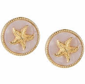 Gloria's Round Starfish Goldtone Pink Stud Earrings