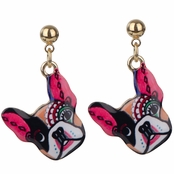 Gold tone Artistic French Bulldog Dangle Earrings - Multi-Color