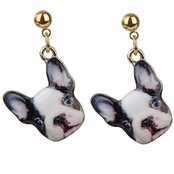Gold tone French Bulldog Dangle Earrings - Black and White
