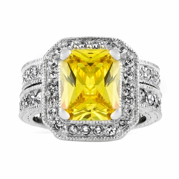 Gwendolyn's Cushion Cut Citron Antique Wedding Ring Set