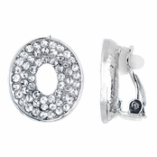 Hailey's Fancy Silvertone Rhinestone Oval Clip On Earrings