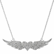 Hayley's Silvertone Flying Heart Pave CZ Angel wing Necklace