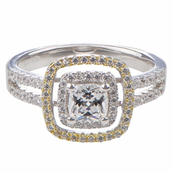 Hazel's Cushion Cut Two Tone Halo Engagement Ring