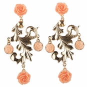 Honey's Goldtone and Pink Rose Chandelier Earrings