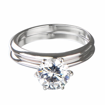 Jackie's 2 Carat Round Cut CZ Silvertone Wedding Ring Set