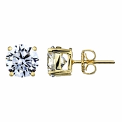 Jessica's 8mm Round Cut CZ Goldtone Stud Earrings - 4 TCW
