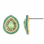Joy's Bohemain Beaded Pear Shape Stud Earrings - Mint Green