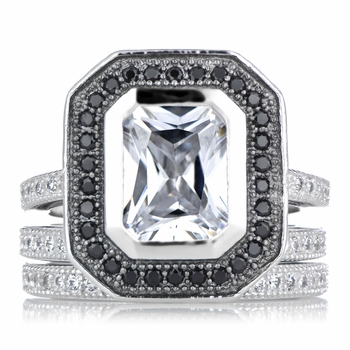 Juana's Cubic Zirconia Wedding Ring Set with Black Halo