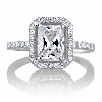 Karda's 3.5ct Emerald Cut CZ Halo Engagement Ring