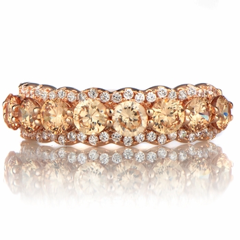 Karita's Rose Goldtone & Champagne CZ Wedding Ring Band