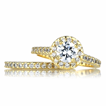 Kat's Goldtone Cubic Zirconia Wedding Ring Set