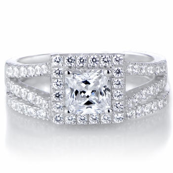 Kettie's Princess Cut CZ Halo Wedding Ring Set
