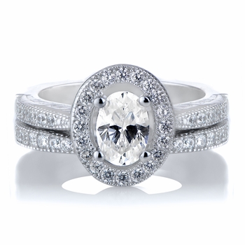Kiara's Oval Cut CZ Halo Wedding Ring Set