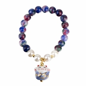 Lucky Cat Ceramic Beaded Friendship Bracelet - Blue & Multicolored