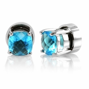 Kindle's Silvertone Aqua CZ Non Pierced Magnetic Earrings