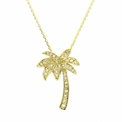 Lina's CZ California Palm Tree Necklace - Goldtone