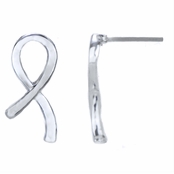 Lizzie's Silvertone Breast Cancer Ribbon Stud Earrings