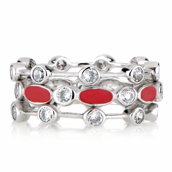 Loraine's CZ & Enamel Eternity Ring Trio - Red