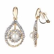 Madeline's Fancy Goldtone Imitation Pearl Tear Drop Clip On Earrings