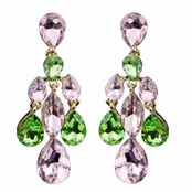 Magnolia's Rhinestone Teardrop Chandelier Earrings - Pink & Green