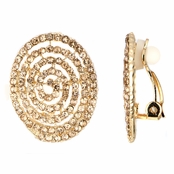 Maire's Fancy Champagne Rhinestone Spiral Button Clip On Earrings