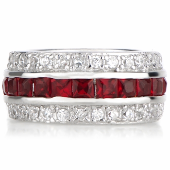 Triple Row Red CZ Eternity Band Ring