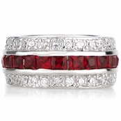 Triple Row Red CZ Eternity Band Ring