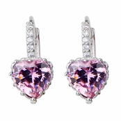 Makenzie's Pink Cubic Zirconia Heart Leverback Earrings