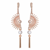 Margaret's Fancy Detatchable Fan Shaped Rose Goldtone Crystal Drop Earrings