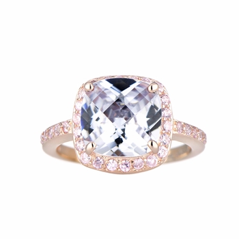 Marina's Rose Goldtone Cushion Cut Engagement Ring with Pink CZs