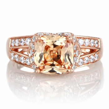 Marinel's 2ct Rose Goldtone and Peach CZ Cushion Cut Engagement Ring