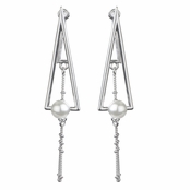 Marisol's Pearl Accented Triangle Cut Out Earrings - Silver