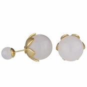 Marjorie's  Front Back Simulated Pearl Leaf Earrings - White