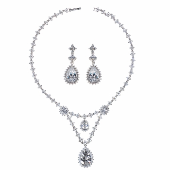 Marsha's Fancy CZ Pear Drop Necklace and Earring Set