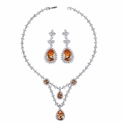 Marsha's Fancy CZ Pear Drop Necklace and Earring Set - Champagne
