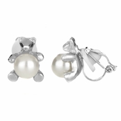 Melody's 8mm Imitation Pearl Teddy Bear Clip On Earrings