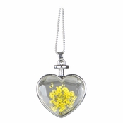 Mila's Silver Dried Flower Glass Heart Locket Necklace - Yellow