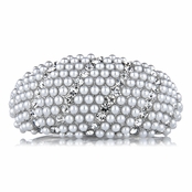 Mini's Fancy Silvertone Imitation Pearl and Rhinestone Bangle Bracelet