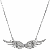 Nicole's Silvertone and Pave CZ Angel Wing Charm Necklace