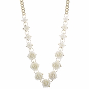 Nina's Goldtone and White Rose Statement Necklace
