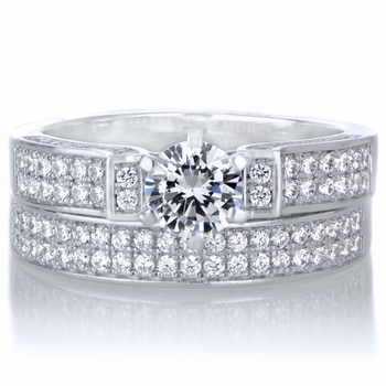 Nivena's Modern Style Round Cut CZ Pave Wedding Ring Set