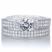 Nivena's Modern Style Round Cut CZ Pave Wedding Ring Set
