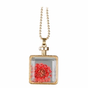 Olive's Gold Dried Flower Glass Locket Necklace - Red