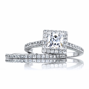 Perrie's 1.24ct Princess Cut Halo CZ Wedding Ring Set