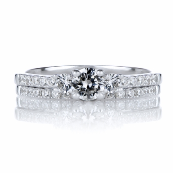 Lalita's Petite Three Stone Silvertone CZ Wedding Ring Set